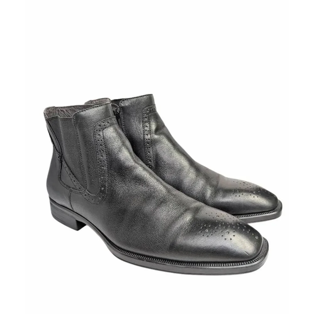Johnston & Murphy Black leather Chelsea wingtip ankle boots mens 9